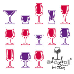 Vector glasses collection, martini, wineglass, cognac, whiskey