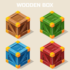 Colored isometric wooden box icon