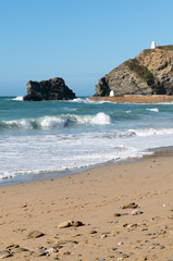 Portreath pier beach shore waves