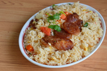 fried rice with Chinese sausage on dish