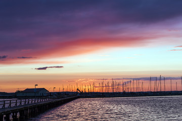Sunset at Marina Wackerballig, near Gelting, Baltic Sea, Northern Germany
