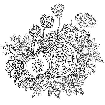 Pattern for Coloring book with abstract flowers
