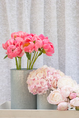 flower bouquets , bunch of Pink Peony and Hydrangea flowers