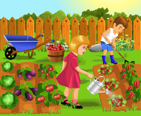 Obraz na płótnie Canvas children doing gardening work
