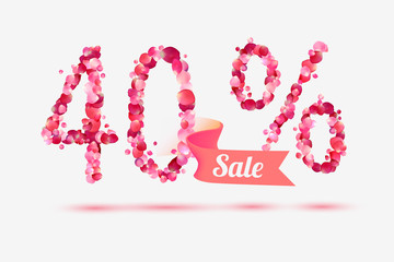 forty (40) percents sale. Vector digits of pink rose petals