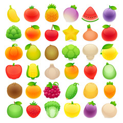 Funny Cartoon Fruits and Vegetables with Different Emotions Set2