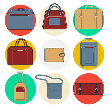 Baggage Icons. Luggage Icons Set. Bags and Suitcases. Vector illustration