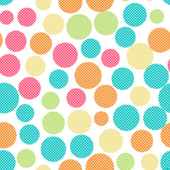 Seamless pattern with dots of fresh colors on a white background. Vector repeating texture. - 111155310