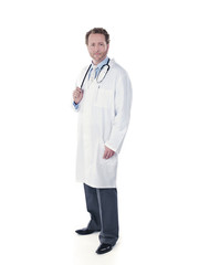 portrait of a doctor standing with stethoscope.