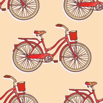 Seamless pattern with hand drawn vintage bicycles
