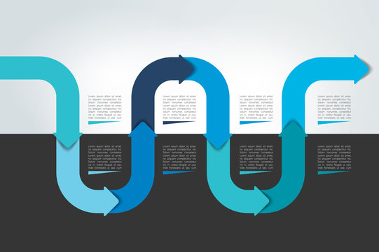 Horizontal wave infographic timeline. Web template for presentation, brochure, report. Business concept with options, parts, step by step, processes.