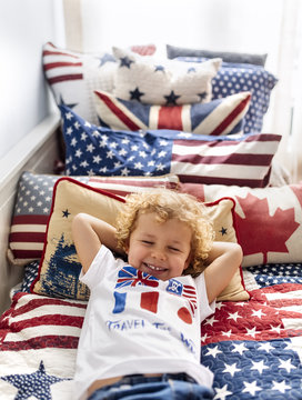 Junge,niedlich,gemustert,Stars And Stripes,Zuversicht,Portrait,blond