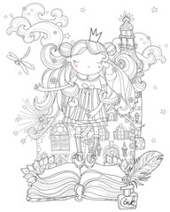 Vector cute princess fairy girl in crown.