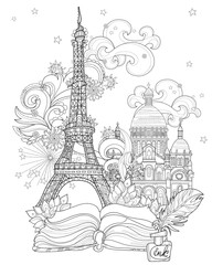 Zen art stylized Eiffel tower vector doodle.
