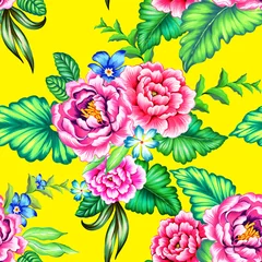 Gordijnen Colorful Mexican floral pattern © rosapompelmo