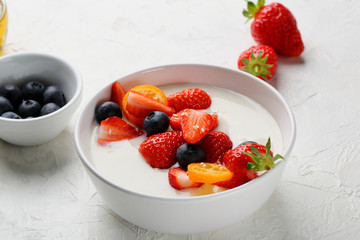 vegan fruits and milk bowl