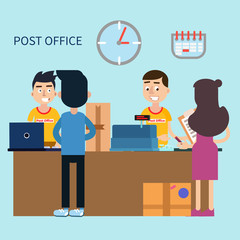 Post Office. Woman Receiving Letter. Postal Service. Man Sending a Letter