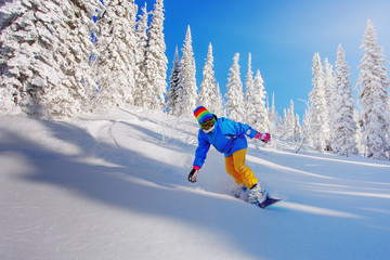 Snowboarder doing a toe side carve