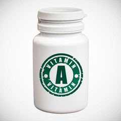 Bottle of pills with vitamin A
