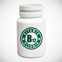 Bottle of pills with vitamin B12