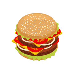 Hamburger isometrics. Sandwich of patties and cut roll. 3d fast