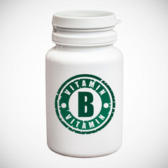 Bottle of pills with vitamin B