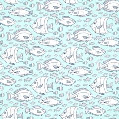 Vector fishes pattern. Hand drawn sea life vector seamless pattern