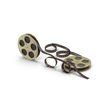 Old motion picture film reel isolated on white 3D Illustration