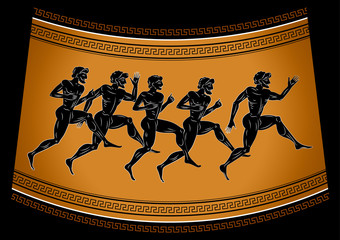 Black-figured runners in antique style. Illustration in the ancient greek style. Sport concept illustration. - 111160363