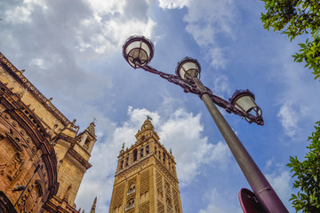 Fototapeta na wymiar Artistic architecture af a castle against the sky, in Malaga town - Spain