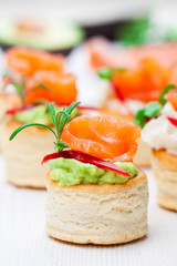salted  puff pastry stuffed with cream cheese and smoked salmon