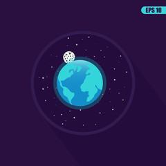 Space landscape: stars, planets, comet, ufo, stardust. Vector flat illustrations and background. Vector flat design.