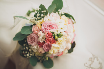 Wedding perfect bridal bouquet of different flowers