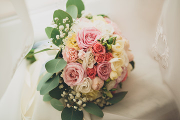 Wedding perfect bridal bouquet of different flowers