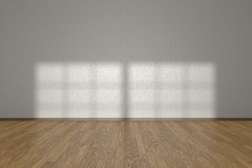 White wall of empty room with parquet floor