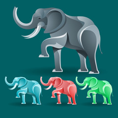 A set of logos depicting elephants in different color variations.