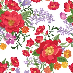 Schilderijen op glas Floral seamless pattern. Flower background. Flourish texture with flower rose bouquet © Terriana