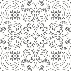 Coloring page book with decorative seamless ornamental elements black and white pattern illustration