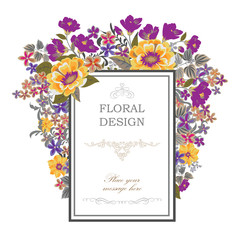 Floral frame background. Flower bouquetr vintage cover. Flourish card 