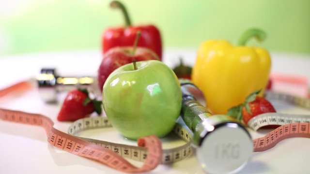 Food and measure tape ,fitness background 