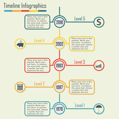 Timeline Infographics template. Isolated design elements. Colorful vector illustration.