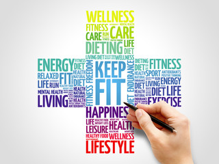 KEEP FIT cross word cloud, health concept