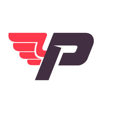 P letter with wing logo design template.