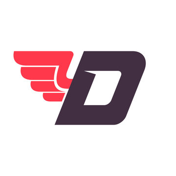 D letter with wing logo design template.