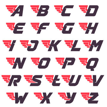 Winged alphabet logos design template.