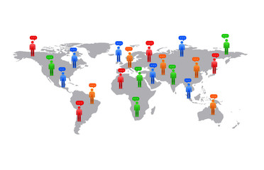 世界地図上で会話する人々