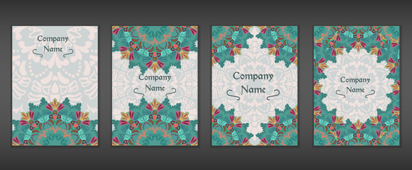 Vintage cards with Floral mandala pattern and ornaments. 