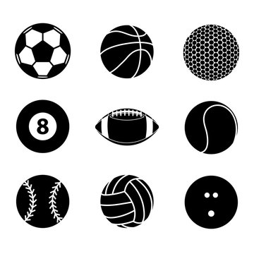 Collection of sport ball icon blank and white vector illustratio