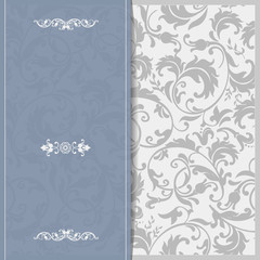 retro Invitation or wedding card with damask background
