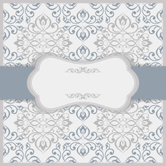 retro Invitation or wedding card with damask background